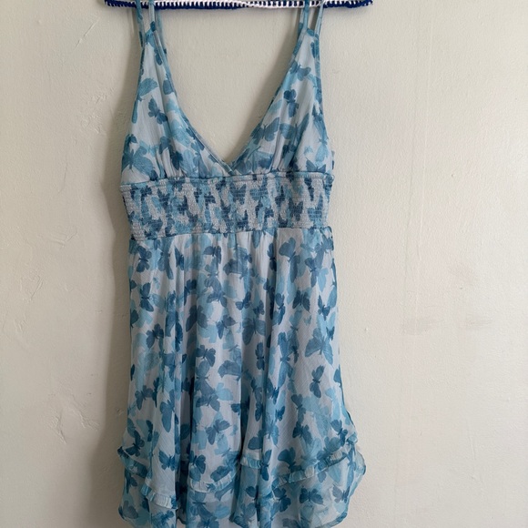 urban outfitters babydoll slip dress butterfly print ruffle hem medium sheer - Picture 3 of 15